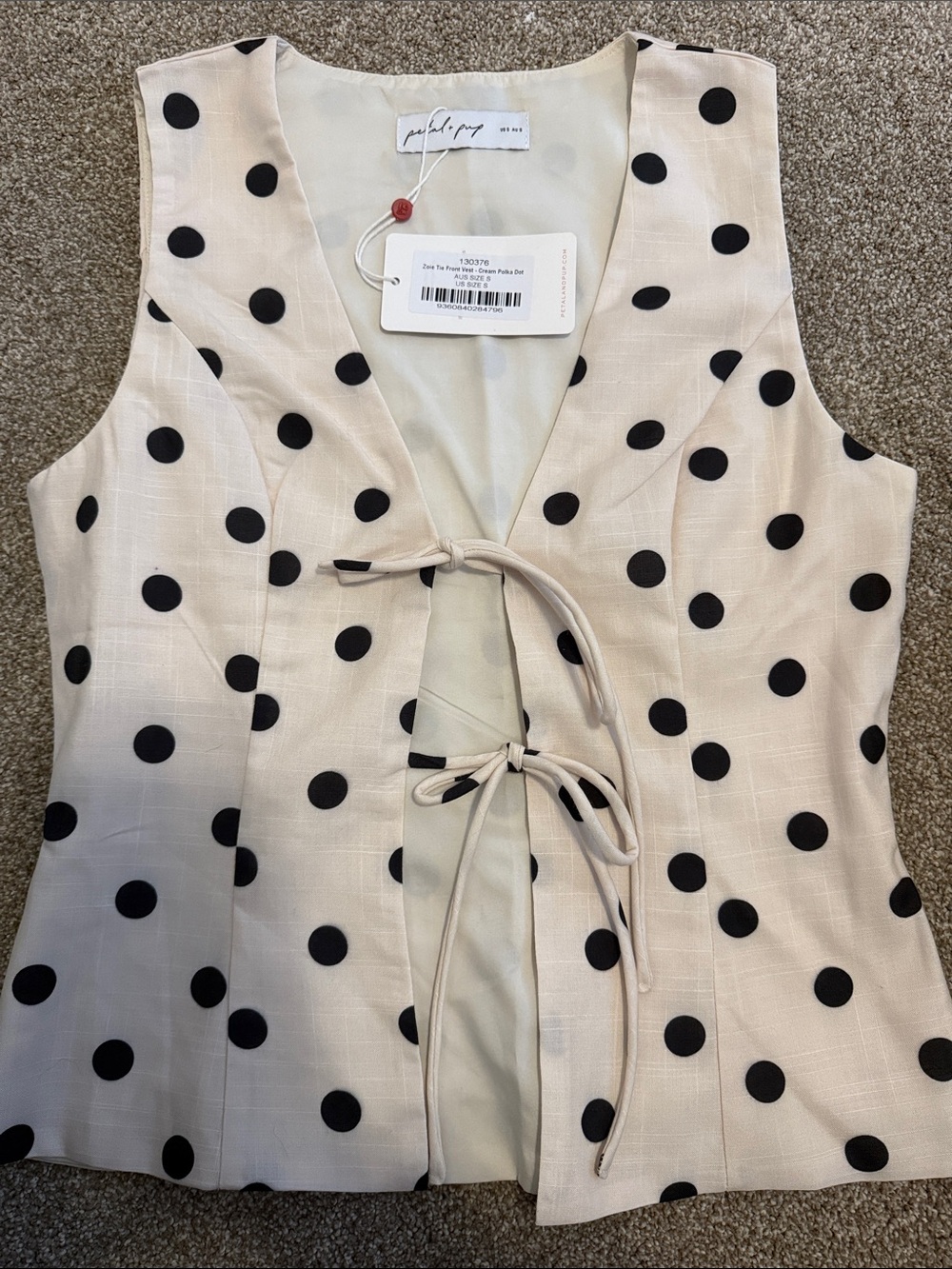 Petal & Pup Beige Polka Dot Tie-Front Sleeveless Tunic